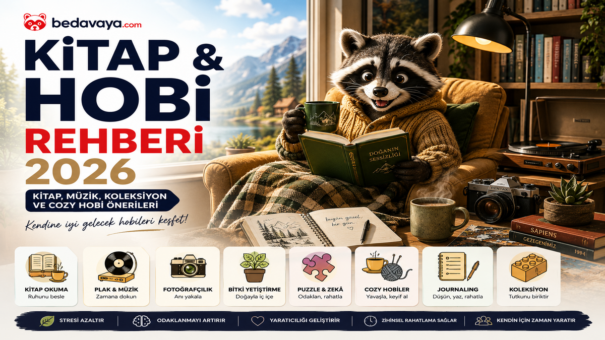 Kitap okuma alışkanlığı, cozy hobiler, plak koleksiyonu ve dijital detoks için sakin, uygulanabilir ve keyifli hobi önerileri.